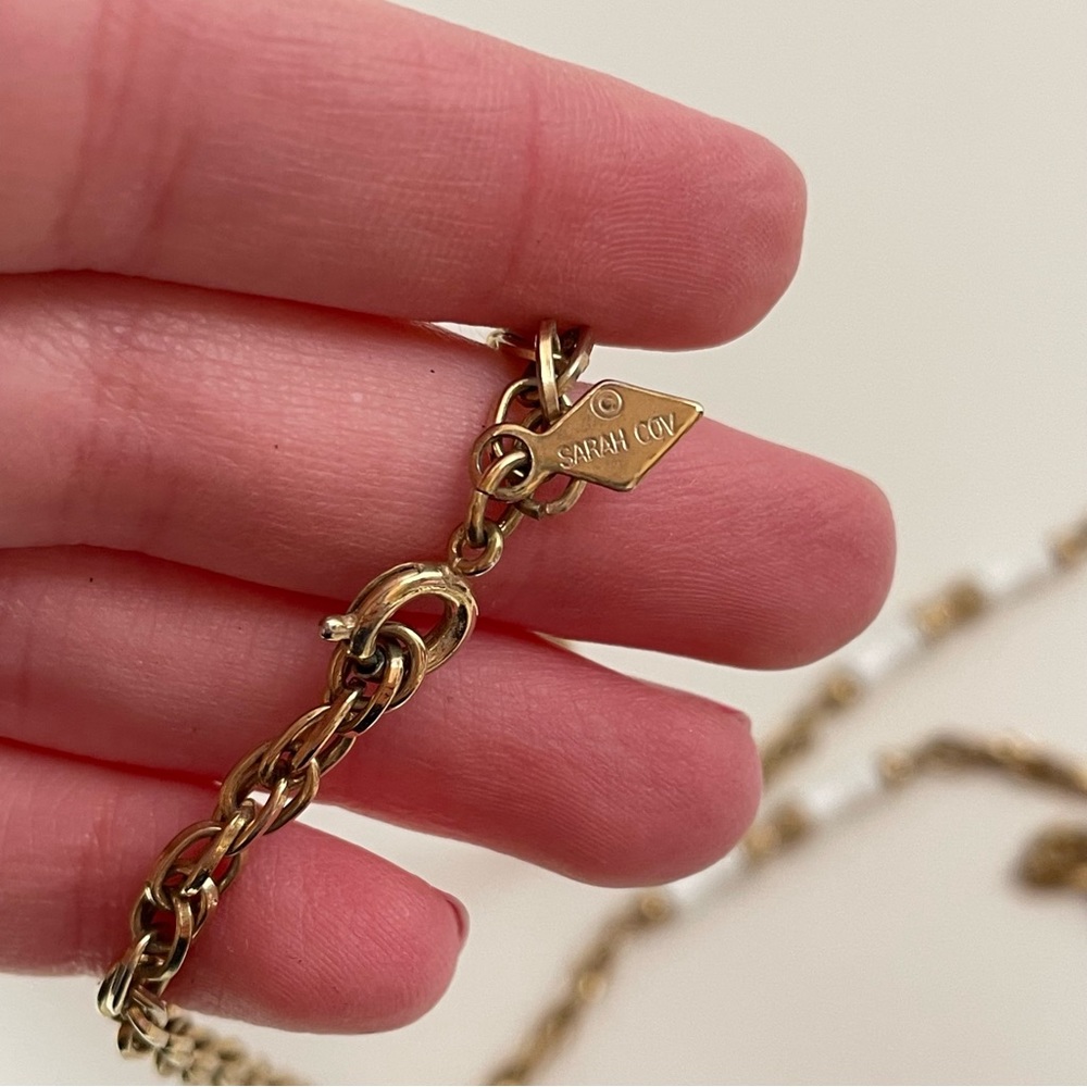 Vintage 70โs SARAH COVENTRY Gold Tone White Enamel Boho Abstract Preppy Necklace - Picture 6 of 11